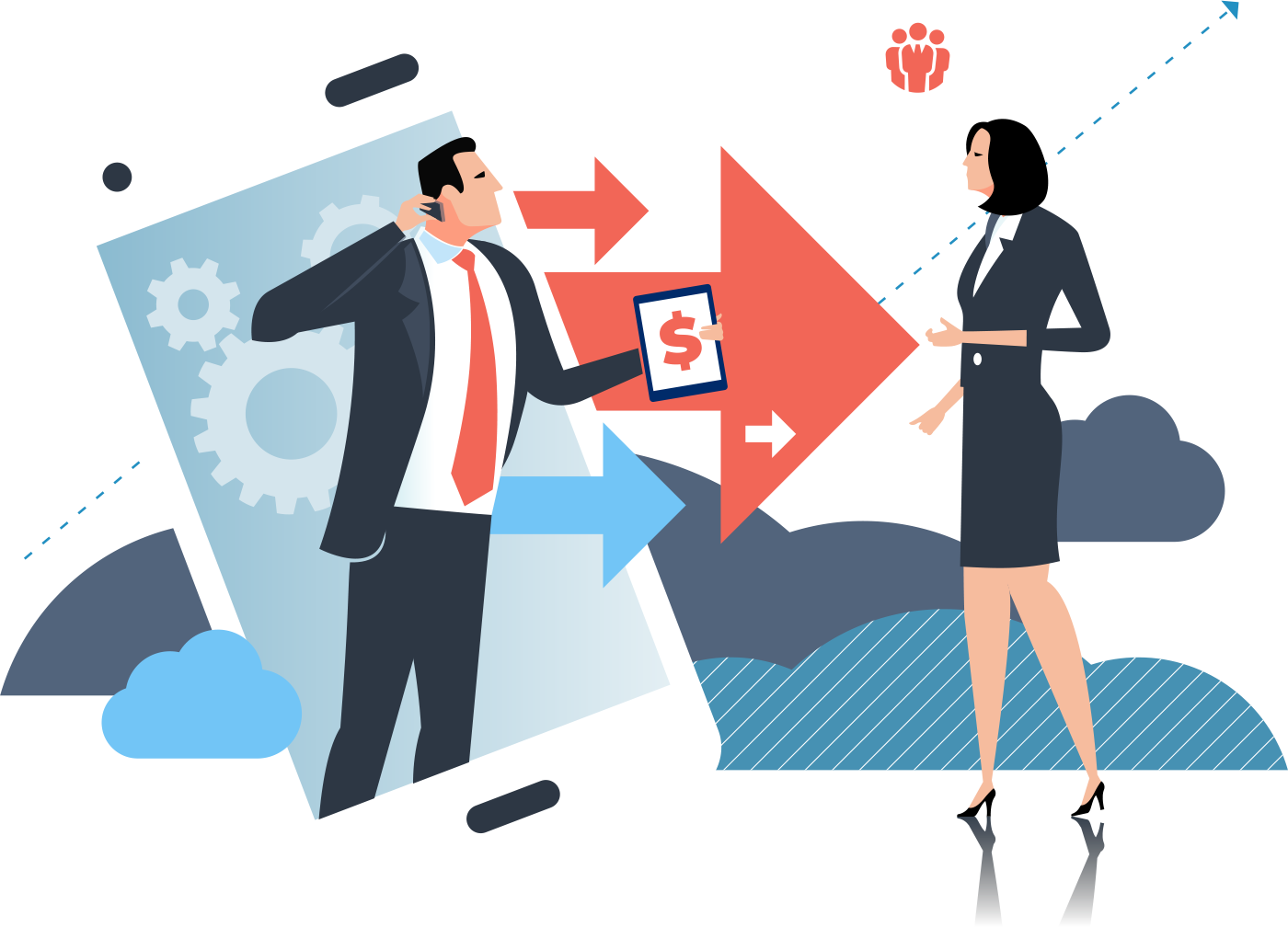 Digital Customer Transformation with a man coming out of a smartphone to make a payment